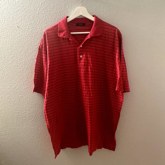 Burberry London Men's Red Striped LODI SCOZIA Short Sleeve Polo Shirt Size XL - Picture 3 of 11